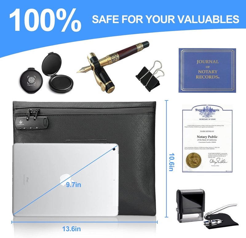 KOSMCCO Notary Bag With Lock, 13.6 x 10 Inches Heavy Duty Supply for Journal, Stamp, Embosser, Ink Pad and Valuables Storage (Black, L) - Image 5